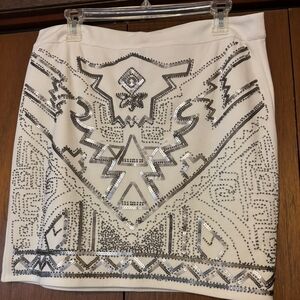 Chelsea & Theodore White Mini Skirt with Silver Accents